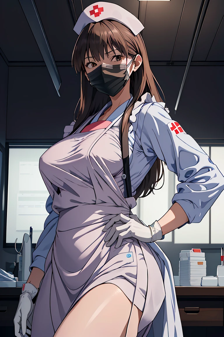 (RAW photo, best quality), 1girl, operating room, overhead surgical light,blurred background, focused,
 <lora:Sayaka Mizukoshi_GT_V1.0-000006:0.8> sayaka mizukoshi,brown_hair,long_hair,brown_eyes,
 <lora:Long Apron Nurse Frilled v2:0.6> (nurse_long_apron, apron, mask, nurse cap, surgical mask, nurse, long sleeves, latex gloves),