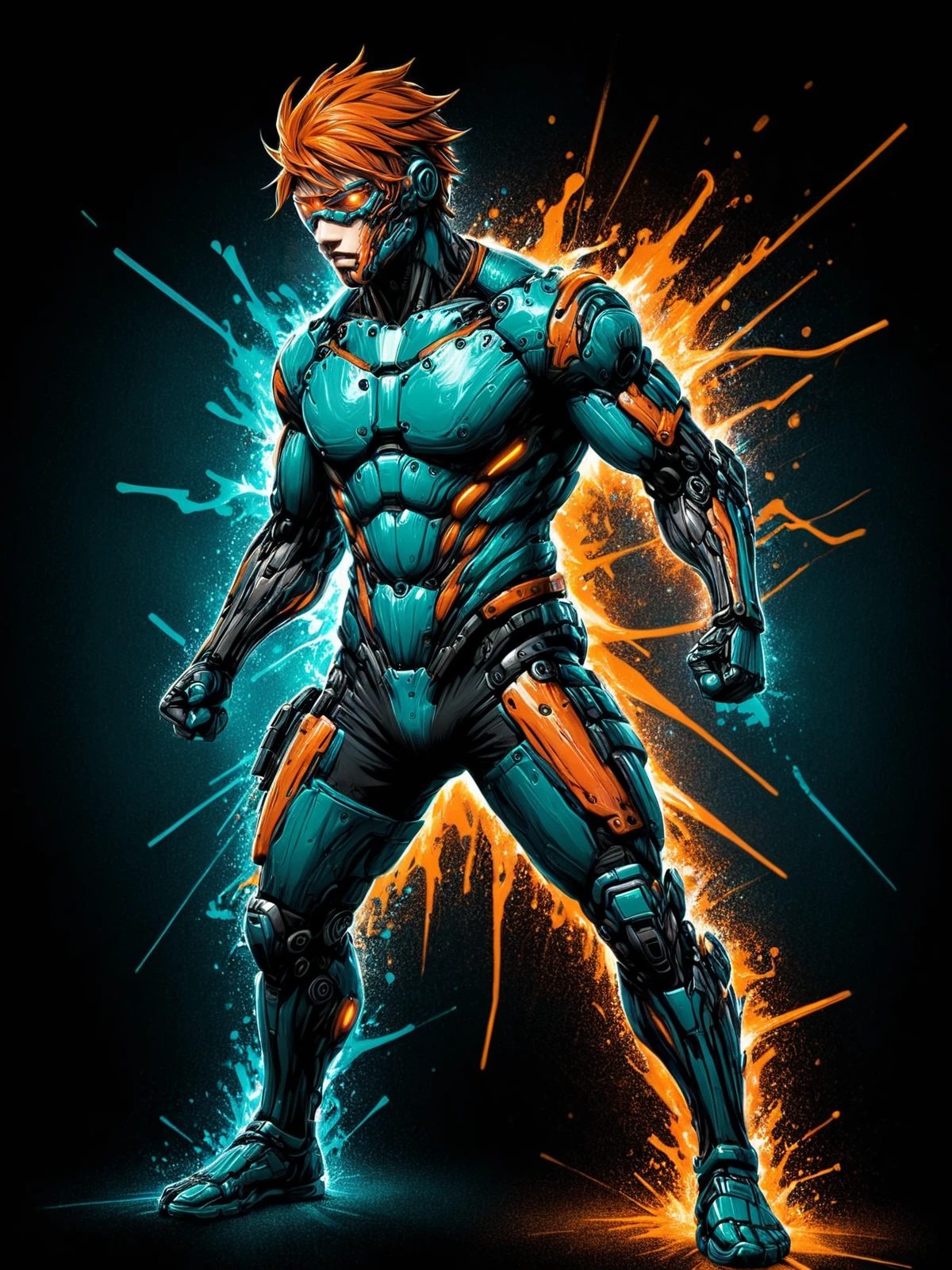 man, mad-cbrpnksplshrt, dynamic pose<lora:Splash_Art_SDXL:1.2> striped background, dark background, (masterpiece:1.2), best quality