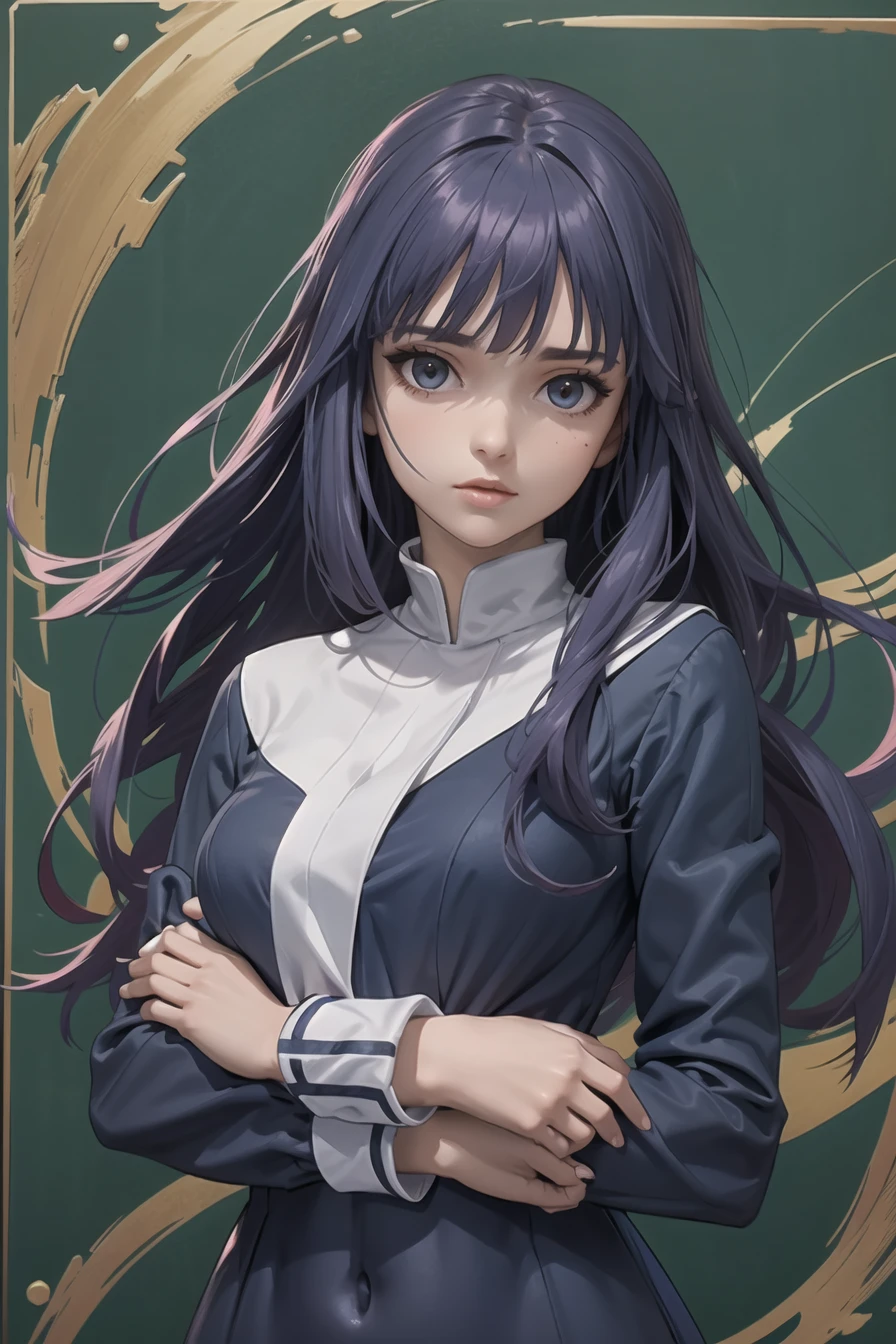 (masterpiece),best quality,portrait,upper_body,breasts,Navel,<lora:FateGrandOrderAsagami_ogV10:0.75>,original_outfit,school uniform,blue long dress,sleeve cuffs,
