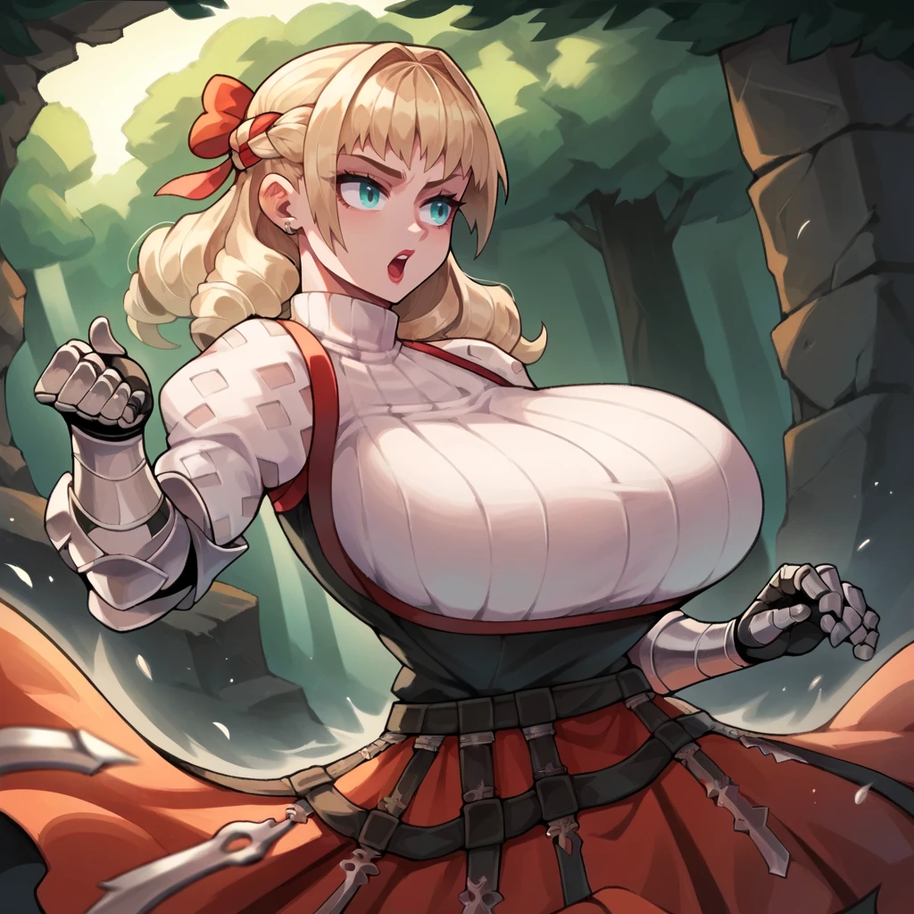 score_9, score_8_up, score_7_up, score_6_up, score_5_up, score_4_up, a girl in a forest, <lora:Scarlett_Unicorn_Overlord_XL:1> scarlett, unicorn_overlord, huge breasts, wide hips, armored dress, fighting pose,