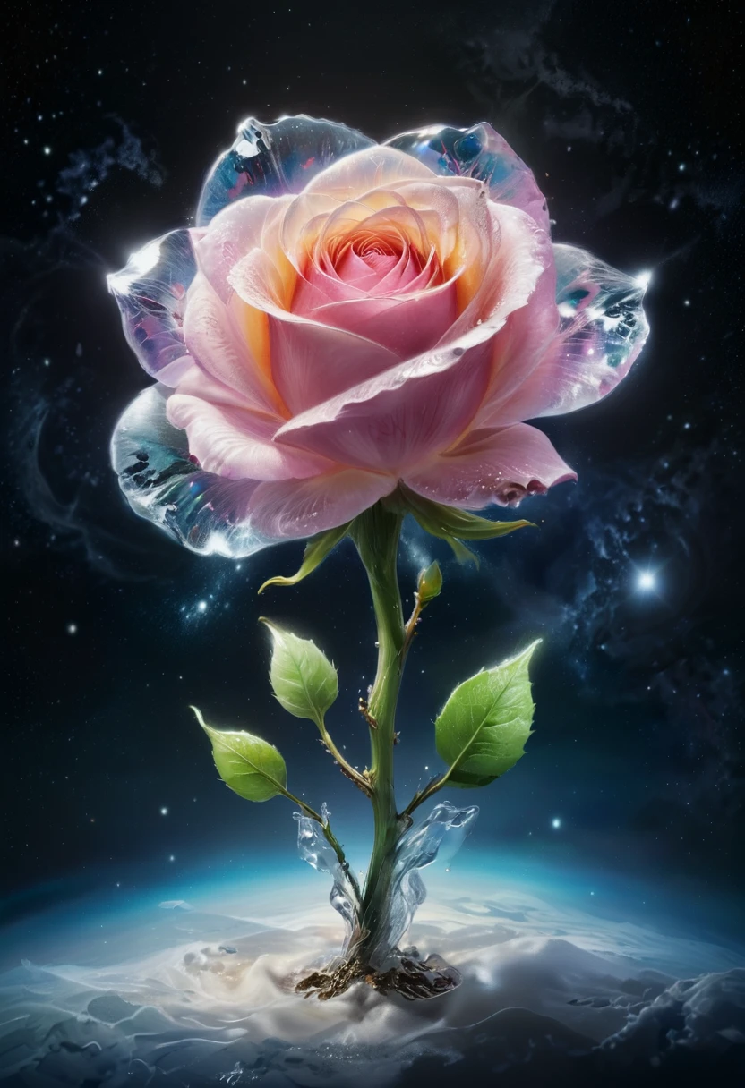 Masterpiece art of A crystal rose in space