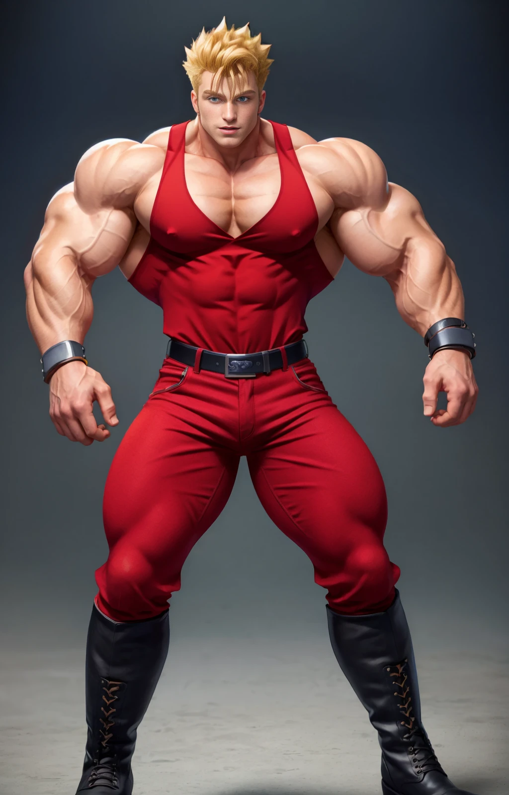 Muscular man with big boobs and toned muscular legs naked showing his thick and wide penis