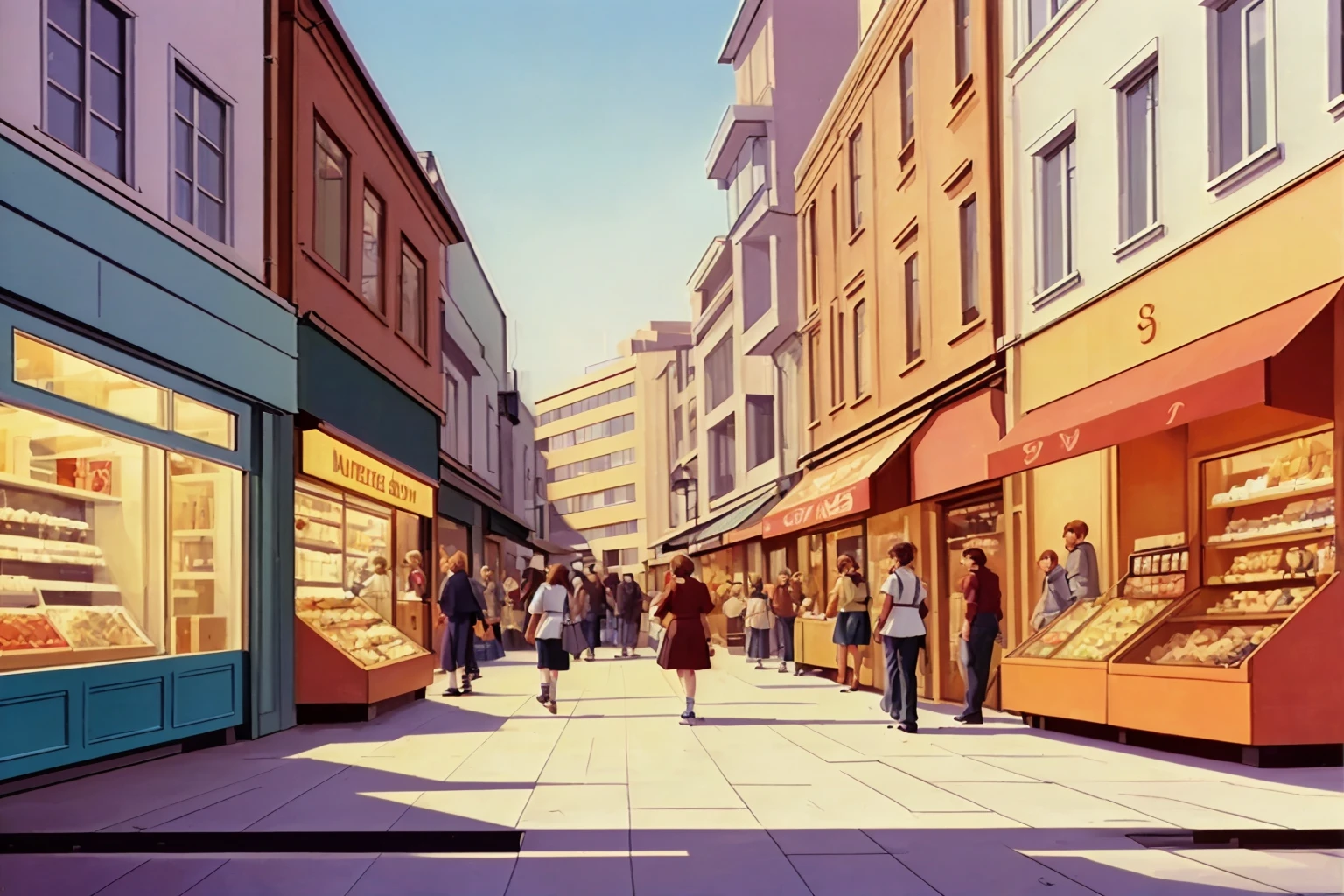 illustration, modern shopping street in the 90s, background, <lora:darkcat:1.0>