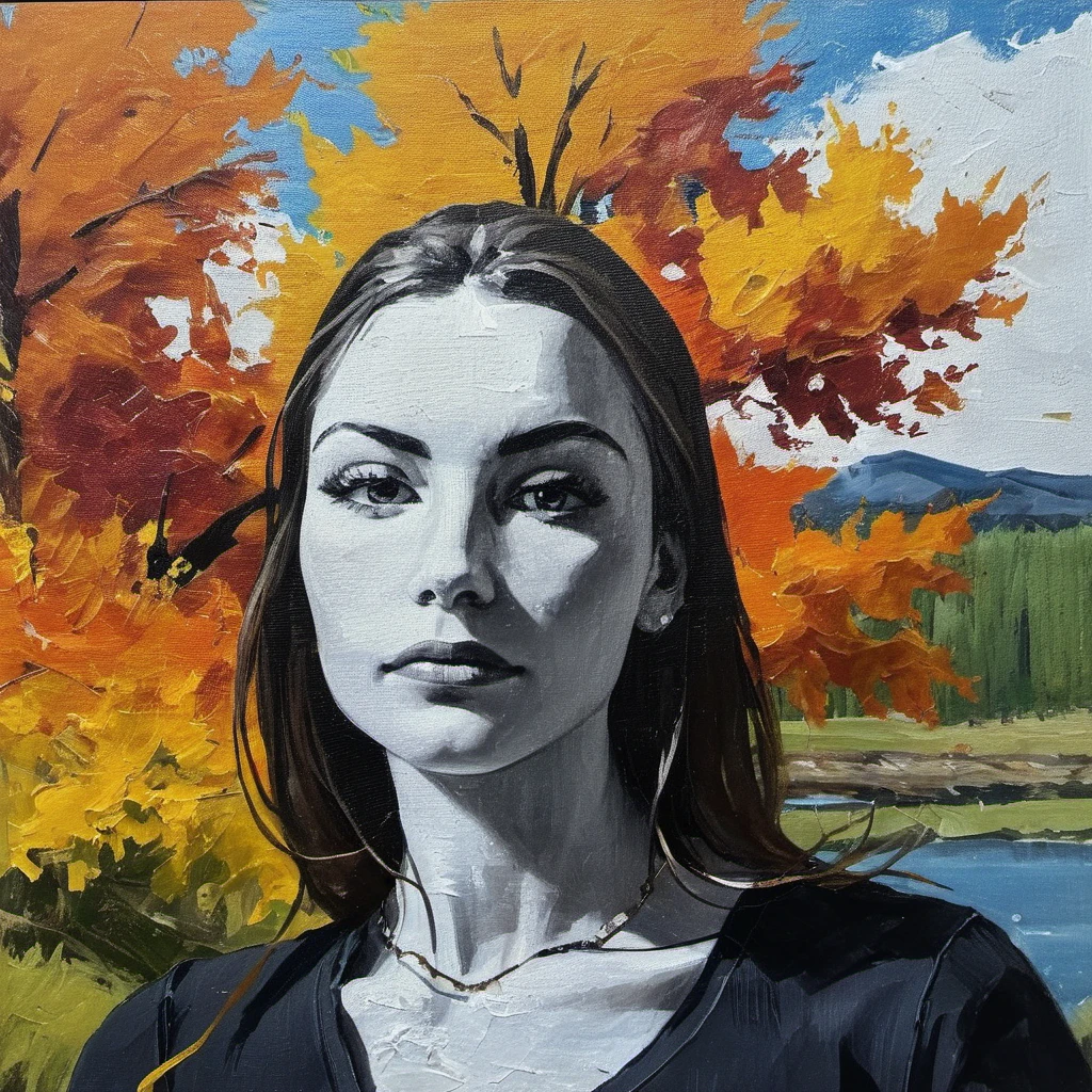 <lora:gabmoura_xl_1_standard_wo_cap-000083:1> (Abstract) sketch of a woman in the fall season, oil on canvas,