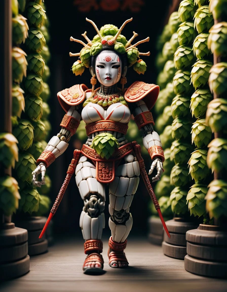 close up, hyper-articulated, nubile ((porcelain)) gynoid, obscured endoskeleton, olmec geisha assassin , thighs, guard patrolling an opulent zen gallery, SNL, tilt-shift effect, bokeh, nighttime, rich shadows, intricately detailed, rim lighting <lora:ral-hops:1> ral-hops
