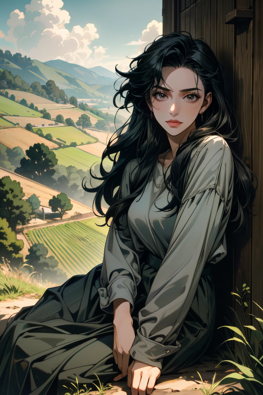 ((ultra detailed, masterpiece, absurdres))
 <lora:TWDRosita:0.9>
TWDRosita, long hair, black hair, brown eyes, Charming English Countryside with Rolling Hills