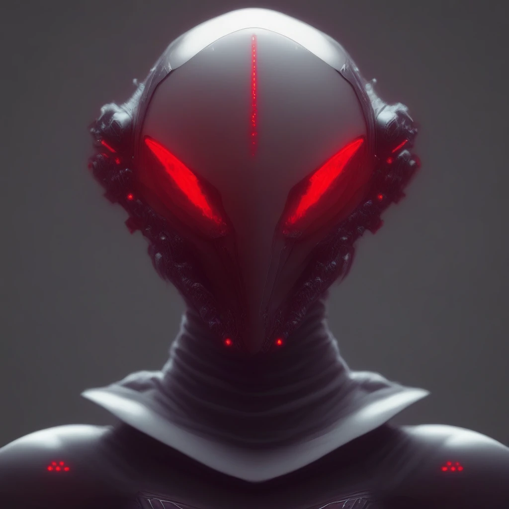 a futuristic woman with red eyes and a helmet on her head