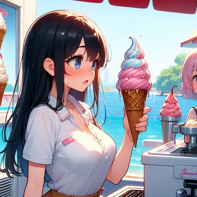 girl in a bikini eating an ice cream cone, eating ice cream, in a bikini, angela white, giorgia meloni, katy perry, in bikini, eating ice - cream, wearing spandex bikini, ice cream on the side, bikini, ice cream, wearing a bikini, candid photo of dirty, shiny plastic bikini, candid shot, cone, 1 girl, solo，in a green dress standing by a wall,portrait of female idol