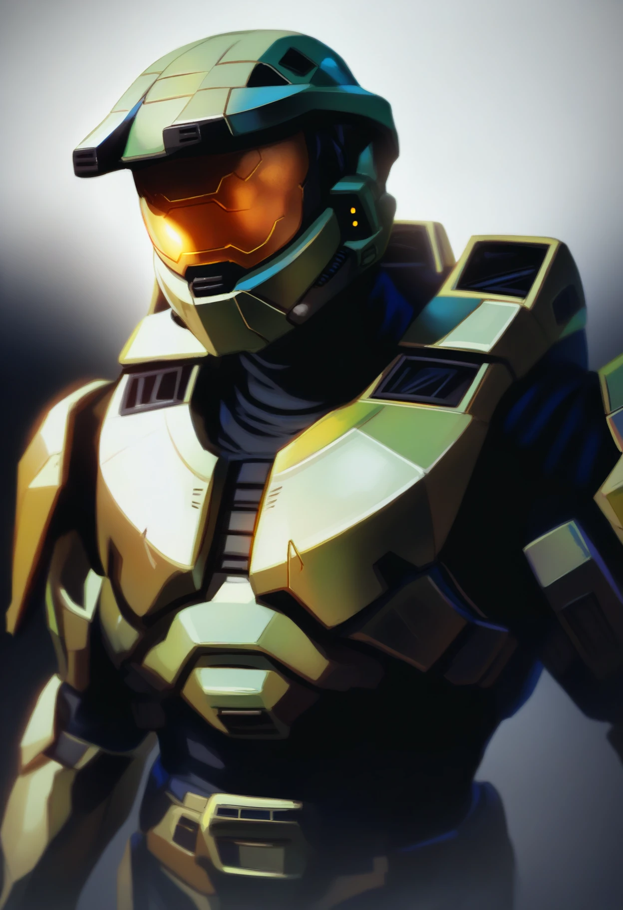 score_9, score_8_up, score_7_up, realistic, dark, darkness, black background BREAK 1boy, male focus, <lora:masterchief-halo-richy-v1_pdxl:0.9> masterchief, power armor, helmet, visor, upper body