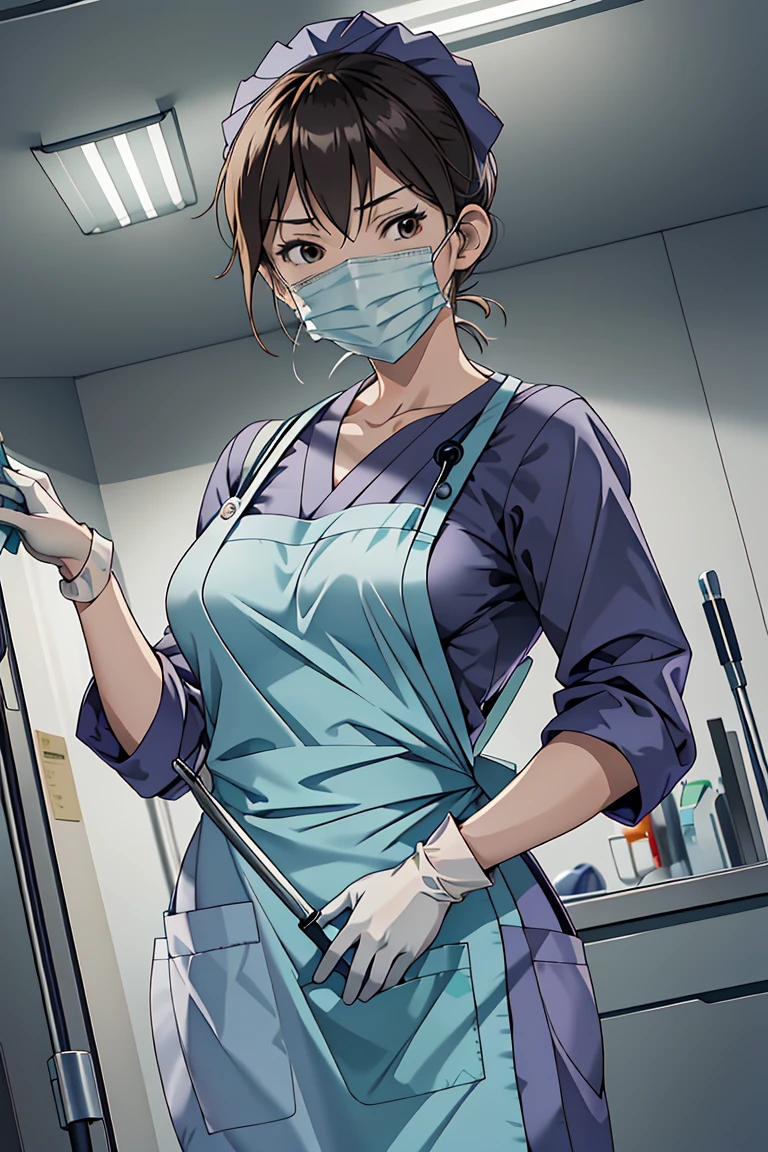 (RAW photo, best quality), 1girl, operating room, overhead surgical light,blurred background, focused,
 <lora:Fubuki Kyouka_GT_V1.0-000006:0.8> fubuki kyouka,
 <lora:Apron Doc v2:0.8> (doctor_apron, apron, mask, gloves, surgical mask,scrubs),