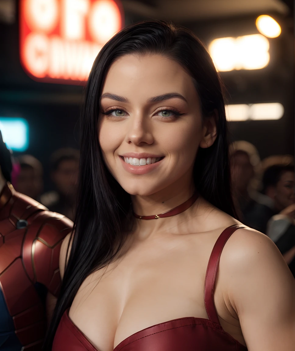 Marvel Cinematic Universe cinematic film still <lora:quiron_richellynaQuiron_v1_Lora:0.87> richellynaQuiron, 1girl, smile,, ,realistic,intricate detailed,  flash photography,   realistic, amazing photo of a pretty woman  wearing hacker clothes, , at blurred background crowded nightclub party background, . shallow depth of field, vignette, highly detailed, high budget Hollywood movie, bokeh, cinemascope, moody, epic, gorgeous, film grain, grainy . Superheroes, epic battles, colorful, highly detailed