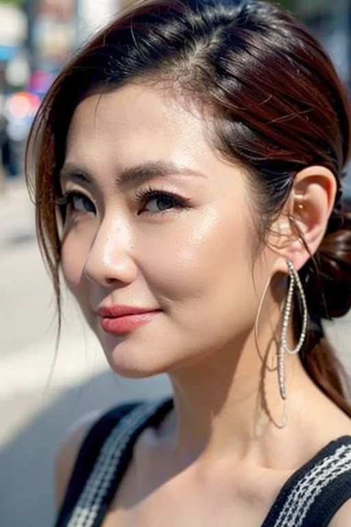 Best quality,masterpiece,ultra high res,(photorealistic:1.4),1girl,low key,slim body,japanese street alley,dynamic pose,face closeup,<lora:selina_ren:1>,makeup,