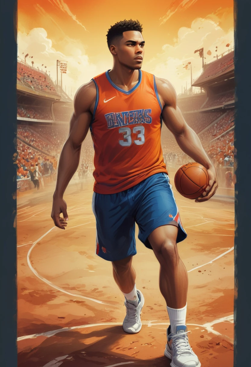 Athletic T-shirt, Basketball Player Character, Stadium Landscape, Team Color Palette, Jersey Texture, Dynamic Lineart, Action Perspective ,T shirt design,TshirtDesignAF,