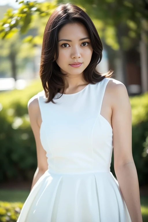 1girl,(RAW photo, best quality), (realistic, photo-realistic:1.4), masterpiece, an extremely delicate and beautiful, extremely detailed, 2k wallpaper, Amazing, finely detail, extremely detailed CG unity 8k wallpaper, ultra-detailed, highres, soft light, beautiful detailed girl, extremely detailed eyes and face, beautiful detailed nose, beautiful detailed eyes,cinematic lighting,perfect anatomy,slender body,
wearing a white peplum dress,white skirt(bokeh:1.2),
at a flower park,sakura flowers,flower garden,
 <lora:nikaidofumi_lora:0.8>