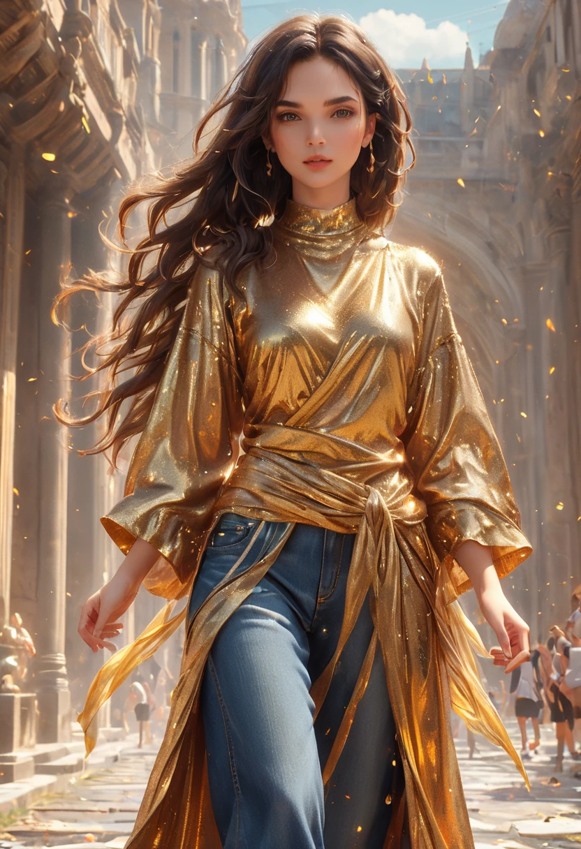 (((masterpiece))) , (((best quality))) , anime style, 2d, well-built charming 1girl, solo, lovely 1girl, ObsidianGold, (((masterpiece))) , (((best quality))) , anime style, 2d, fancy dress party, Loving Empire 1girl, solo, Gal Gadot, wearing Graceful gold and Vibrant Boyfriend jeans and t-shirt, her hair is Two-Tone, key visual, she has Shaved sides hair, key visual,