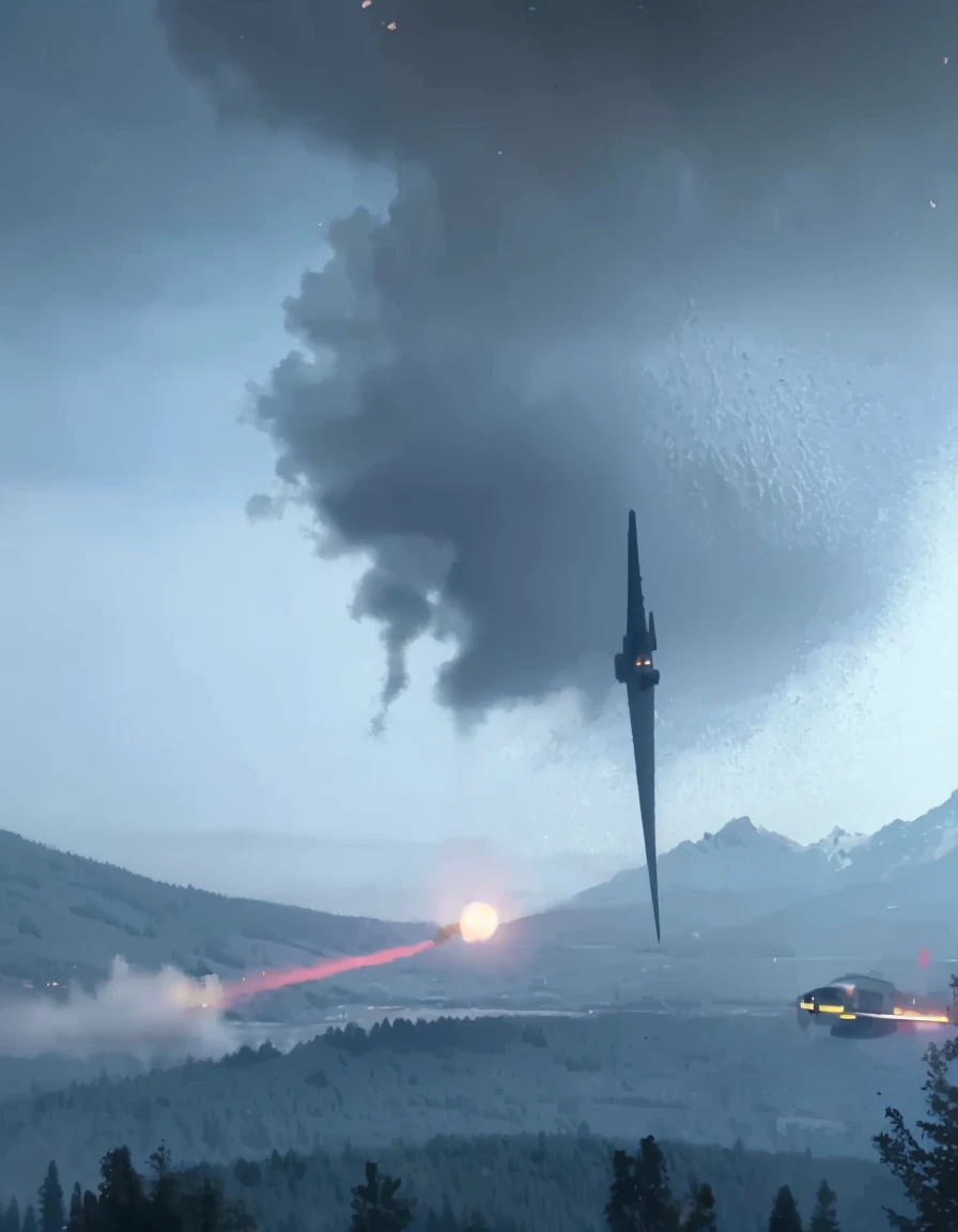 <lora:Americas_Stardust:1> 1boy, aircraft, building, cloud, holding, monster, mountain, night, no humans, outdoors, portrait, sky, solo, spacesuit