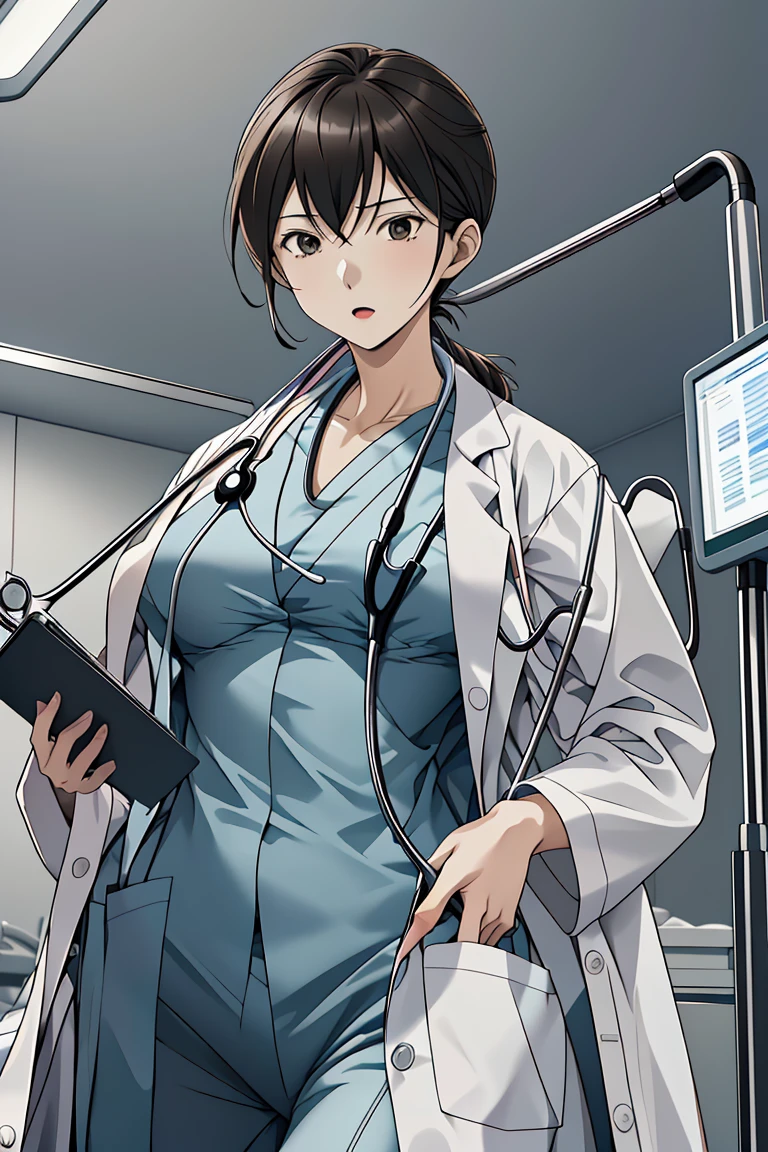 (RAW photo, best quality), 1girl, operating room, overhead surgical light,blurred background, focused,
 <lora:Fubuki Kyouka_GT_V1.0-000006:0.8> fubuki kyouka,
 <lora:Doctor Uniform V2:0.8> (doctor_uniform, labcoat, stethoscope, doctor),