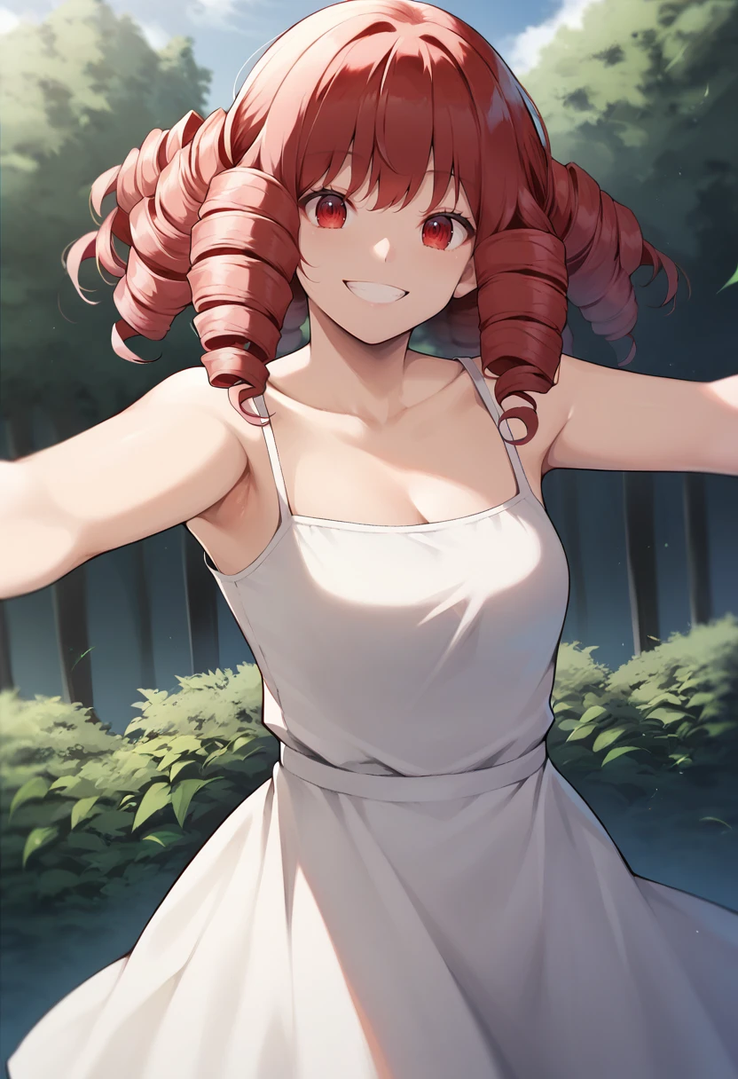 score_9, score_8_up, score_7_up, source_anime, 1girl,red eyes,smile, outdoors, best quality, red hair, ringlets, outstretched arms, portrait, white sundress,<lora:Oekakizuki-Style-PonyXL-v1:1>