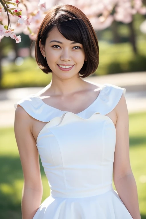 1girl,(RAW photo, best quality), (realistic, photo-realistic:1.4), masterpiece, an extremely delicate and beautiful, extremely detailed, 2k wallpaper, Amazing, finely detail, extremely detailed CG unity 8k wallpaper, ultra-detailed, highres, soft light, beautiful detailed girl, extremely detailed eyes and face, beautiful detailed nose, beautiful detailed eyes,cinematic lighting,perfect anatomy,slender body,
wearing a white peplum dress,white skirt(bokeh:1.2),smiling
at a flower park,sakura flowers,flower garden,
<lora:nikaidofumi_lora:0.8>