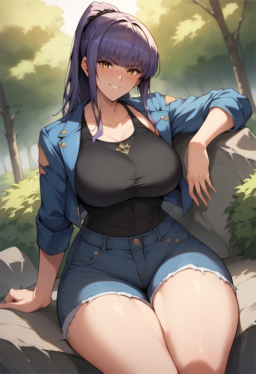 High detailed, 1 woman, Violet hair, lemon colored eyes, busty, curvy body, hip Hop clothes, serious face, looking to the viewer