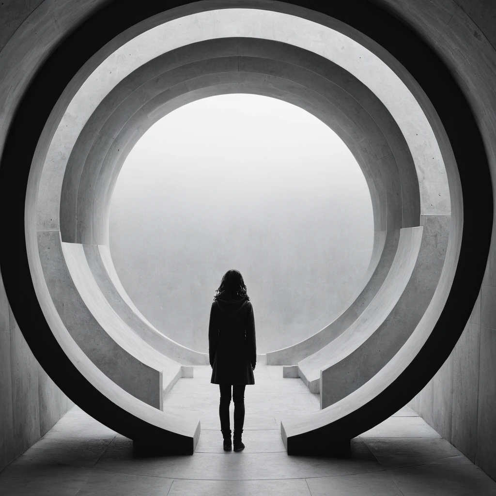 cinematic film still of <lora:Fine art photography style:1>
Juxtaposition of a person standing in a circular architecture walkway with a black and white photo,1girl,solo,monochrome,greyscale Juxtaposition,artistic,photography,dramatic light,dramatic shadow light,contrast,saturated color,cinematic,filmic,photographic,realistic,realism,perfection,perfect,Juxtaposed,opposite,different things,side by side,syncretism,antithesis,Juxtaposition style,greyscale , creative, photorealism, hyperrealism, Fine art photography style, Fine art cinematic photography style, shallow depth of field, vignette, highly detailed, high budget, bokeh, cinemascope, moody, epic, gorgeous, film grain, grainy