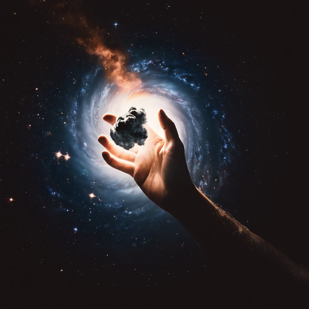 cinematic film still of <lora:Fine art photography style:1>
Juxtaposition of a hand holding a piece of art with a galaxy in the background,Juxtaposition,artistic,photography,dramatic light,dramatic shadow light,contrast,saturated color,cinematic,filmic,photographic,realistic,realism,perfection,perfect,Juxtaposed,opposite,different things,side by side,syncretism,antithesis,Juxtaposition style,monochrome,greyscale,solo focus,blurry,depth of field,pov,smoke,spot color,out of frame,pov hands,space,explosion , creative, photorealism, hyperrealism, Fine art photography style, Fine art cinematic photography style, shallow depth of field, vignette, highly detailed, high budget, bokeh, cinemascope, moody, epic, gorgeous, film grain, grainy