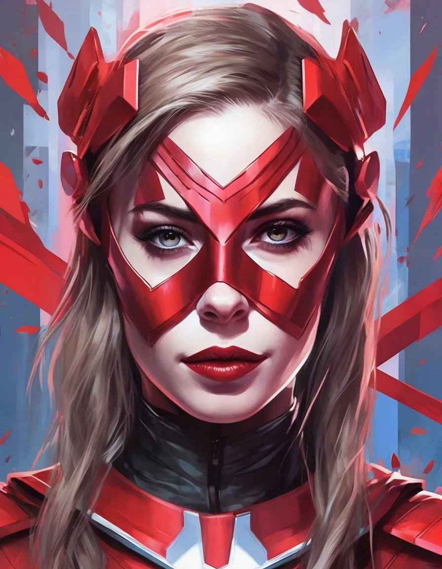 , waist up of ((wllhllndthq woman)), as Red Arrow from DC comics, wearing a red domino mask, red costume, sci-fi, highly detailed, digital painting, artstation, concept art, sharp focus, illustration, art by Tony Sart and artgerm and randy vargas <lora:Willa Holland-000006:1.0>