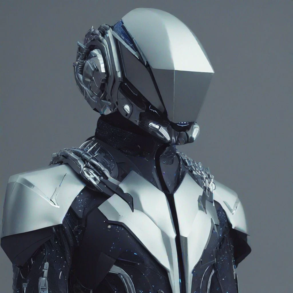 a futuristic man wearing a futuristic helmet and a futuristic suit with a futuristic face and headpieces on