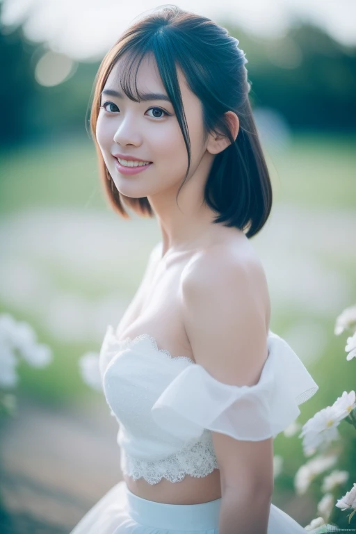 1girl,(RAW photo, best quality), (realistic, photo-realistic:1.4), masterpiece, an extremely delicate and beautiful, extremely detailed, 2k wallpaper, Amazing, finely detail, extremely detailed CG unity 8k wallpaper, ultra-detailed, highres, soft light, beautiful detailed girl, extremely detailed eyes and face, beautiful detailed nose, beautiful detailed eyes,cinematic lighting,perfect anatomy,slender body,
wearing a white high collar avant garde outfit,white skirt(bokeh:1.2),
at a flower park,sakura flowers,flower garden,
<lora:minatomio_lora:0.8>,smiling