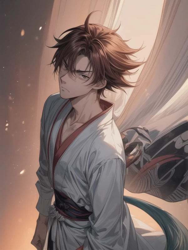 (masterpiece, illustration, best quality:1.33),delicate details,refined rendering,Sharp_focus,vivid_color,(Japan anime style, Toon style, Manga style:1.21),1boy,27-years-old male,tall,thin,slim male,contemporary,((solid eyes)),solo,portrait,((([Deep red Hair,Task lighting|Backlighting|neon cold lighting|Staged lighting]))),(Angry,tail wagging:1.236),<lora:add_detail:1>,