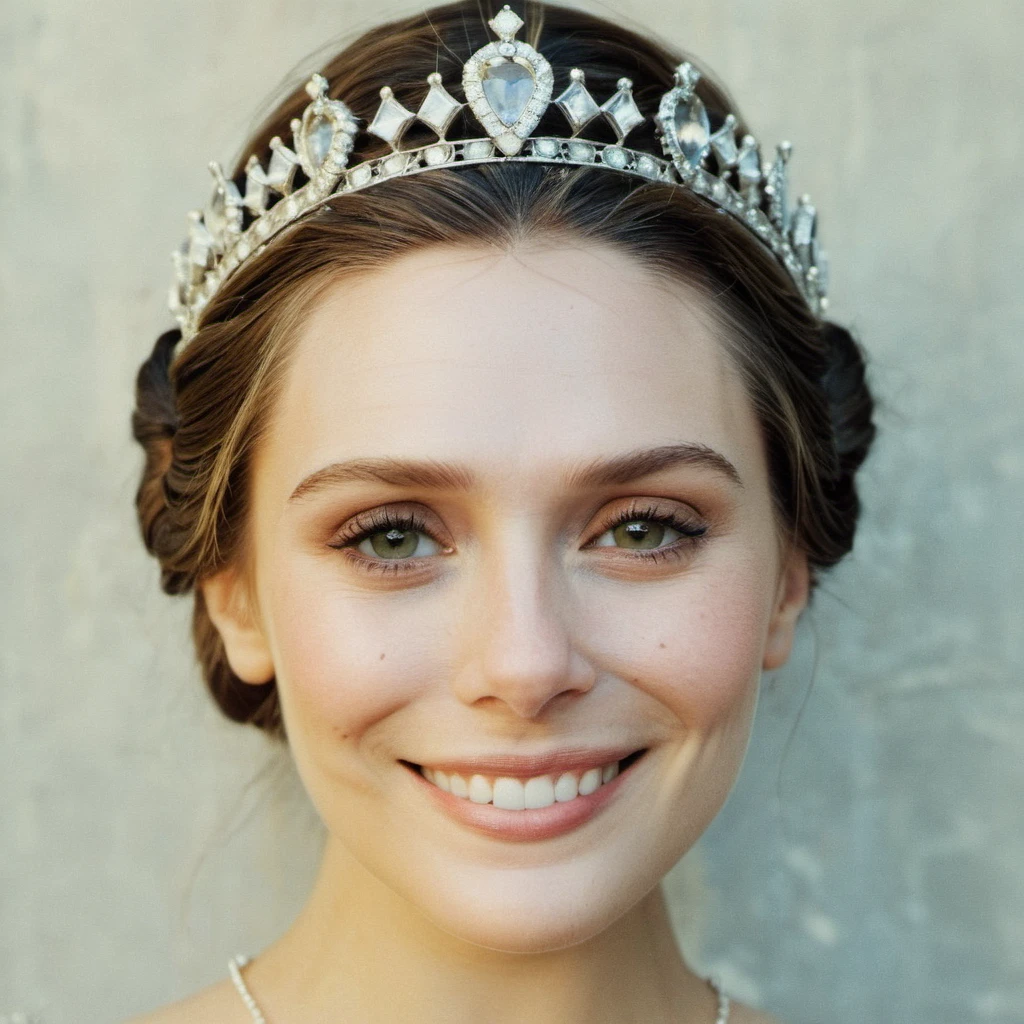 (Skin texture),High quality,Closeup face portrait photo, analog, film grain, actress dressed as a medieval queen with a delicate diamond tiara,regal, bright smile,   <lora:eliolsen_v4_xl_4_standard_wo_cap_merger_31_45_86_03_03_04:1>