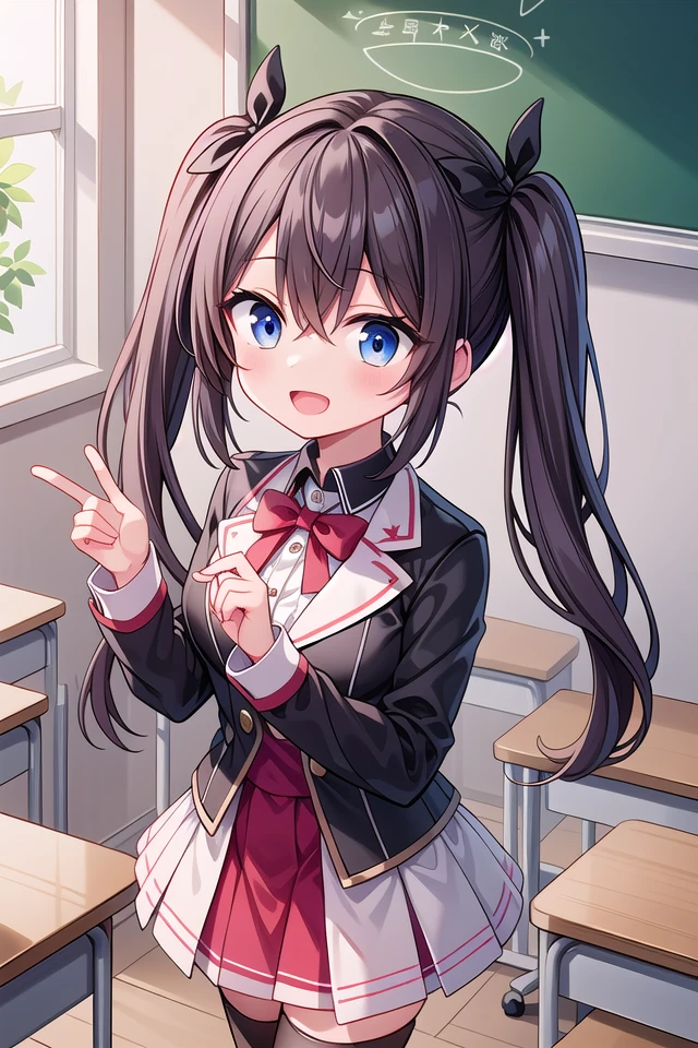 insanely detailed, absurdres, ultra-highres, ultra-detailed, best quality,
1girl, solo, nice hands, perfect hands
BREAK
jirai kei,thighhighs, skirt, twintails, pink skirt, collar, bow, black thighhighs, black bow, long hair, pink bow, hair bow, spiked collar
, (nsfw:-1.5)
BREAK
happy smile, laugh, open mouth
BREAK
from above,
standing, cowboy shot, looking at viewer
BREAK
slender, kawaii, perfect symmetrical face, ultra cute girl, ultra cute face, ultra detailed eyes, ultra detailed hair, ultra cute, ultra beautiful
BREAK
in classroom, school desk, school chair, chalkboard, depth of field, ultra detailed background
BREAK
medium large breasts
BREAK
black hair, black eyes, messy hair, hair between eyes