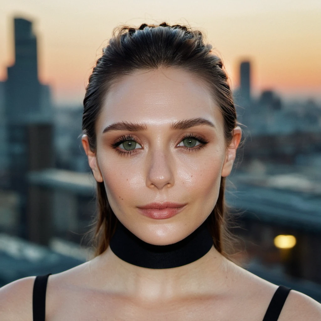 (Skin Texture, pores, natural,iPhone,RAW)), natural lighting, Highest Quality closeup Portrait photo of a pretty woman,black thin choker, clear lipgloss, Nikon Z9, realistic matte skin,  blurry city in the background, 8K, symmetric, whole face,   <lora:eliolsen_v4_xl_4_standard_wo_cap_merger_31_45_86_03_03_04:1>