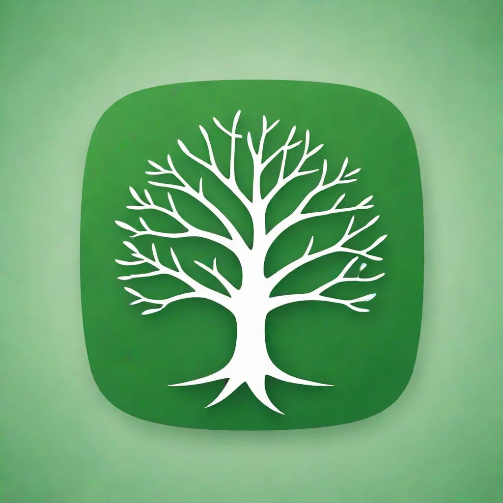 a tree,  minimalist vector, logo app icon, symmetric, white on green