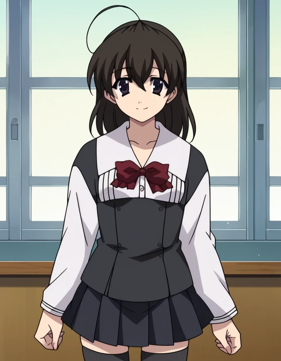 score_9, score_8_up, score_7_up, source_anime,
sekaisaionji, <lora:sekai-saionji-ponyxl-lora-nochekaiser:1>,
sekai saionji, black hair, brown eyes, ahoge, smile,
skirt, thighhighs, school uniform, shoes, black thighhighs, zettai ryouiki,
indoors, classroom,
looking at viewer, cowboy shot,