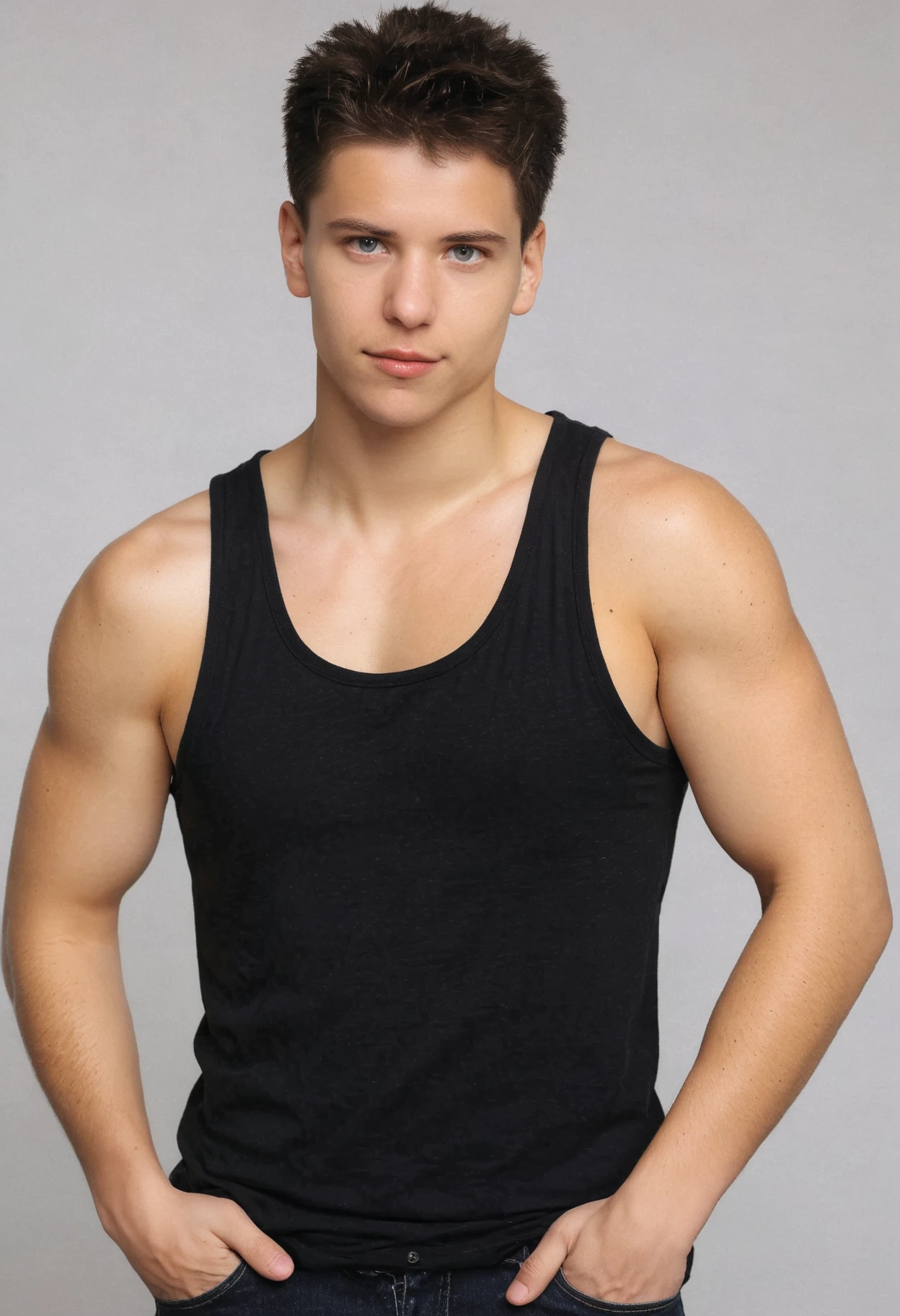 a handsome masculine man wearing sleeveless shirt