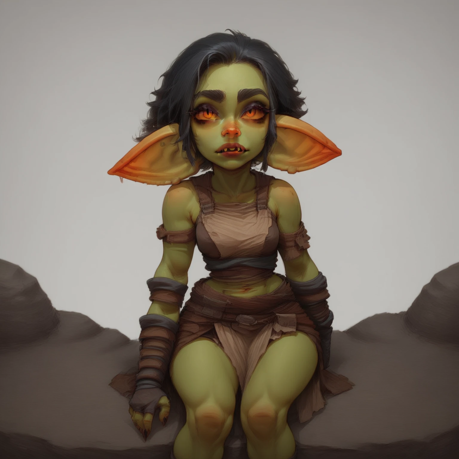 goblingirl, sitting on a rock , <lora:GoblinGirlPonyV1.3:1>, <lora:detailed_notrigger:1.0>, pov face, cave background, score_9, score_8_up,
