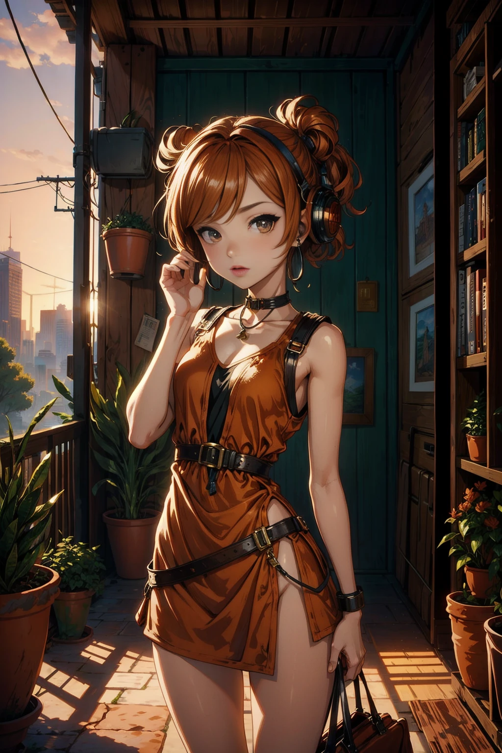 <lora:TerracottaWorld:1> (TerracottaWorld:1.1) 1woman (chibi:1.2) (skinny :1.2) dress on (cyber city :1.1)