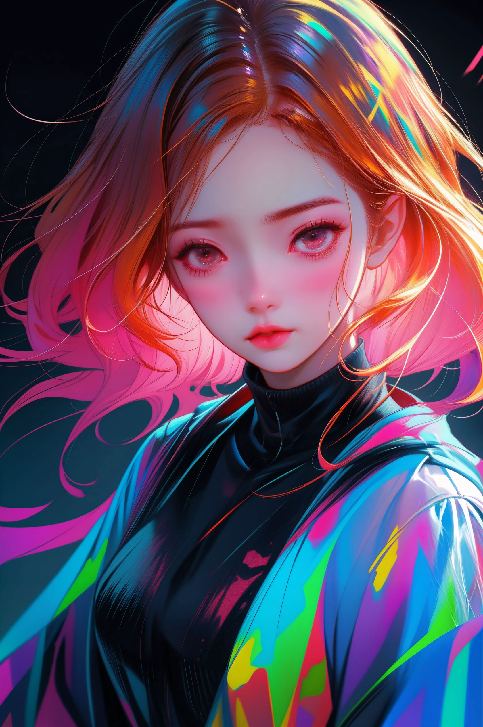 colorful,masterpiece,best quality,dynamic_angle,<lora:Rich colors:0.8>,chromatic aberration,1girl,sad,