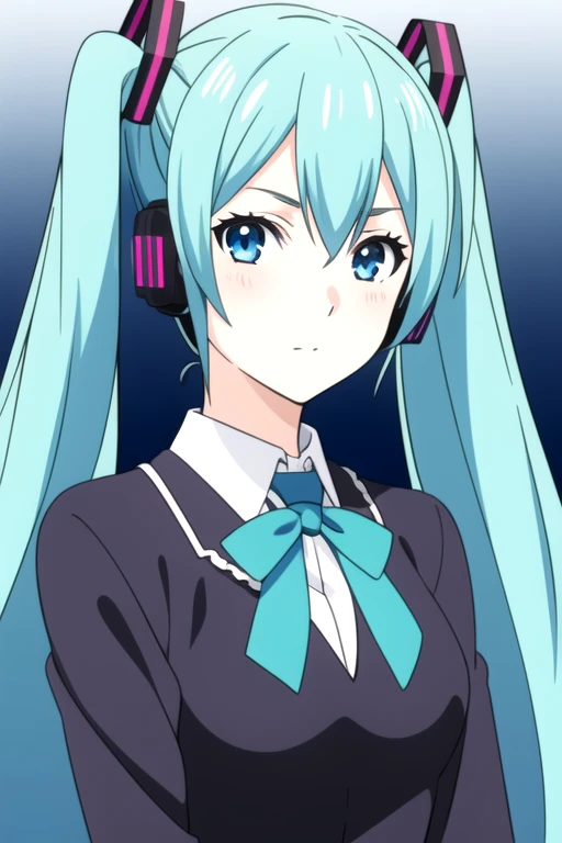 masterpiece, best quality, , 1girl, hatsune miku, blue eyes, blue hair, solo, looking at viewer, upper body, depth of field, anime coloring, , Moonmilk, 8k resolution, <lora:shokugeki_no_souma_style:0.82>, shokugeki_no_souma_style