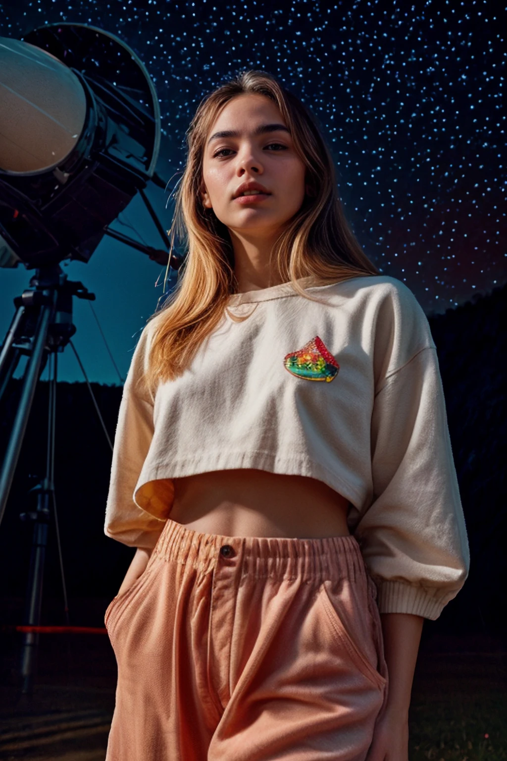 ((light theme)), <lora:[PH]_-_Cristel_Blancaflor:1> cristelblancaflor, solo, (looking at viewer), realistic lighting, â90s Layers Hairstyle, (detailed skin), (detailed face), (smug), (baggy sweatshirt and jeans), (observatory, telescopes, stargazing, astronomical:1.5), 
BREAK
((getting dressed))
BREAK
masterpiece, best quality, ultra-detailed, ultra high res, (photorealistic:1.4), raw photo, (realistic:0.2), 8k HDR, 1girl, bokeh, f1.4, 40mm, photorealistic, raw, 8k, textured skin, skin pores, intricate details, chiaroscuro, by Helmut Newton
BREAK
<lora:PAseer-SD15-LCM Quick:1> <lora:epiCRealismHelper:.8> <lora:add_detail:0.8> <lora:DStyle_-_Photography_Style:.6> dstyle, RAW candid cinema, 16mm, color graded portra 400 film, remarkable color, ultra realistic, textured skin, remarkable detailed pupils, realistic dull skin noise, visible skin detail, skin fuzz, dry skin, shot with cinematic camera