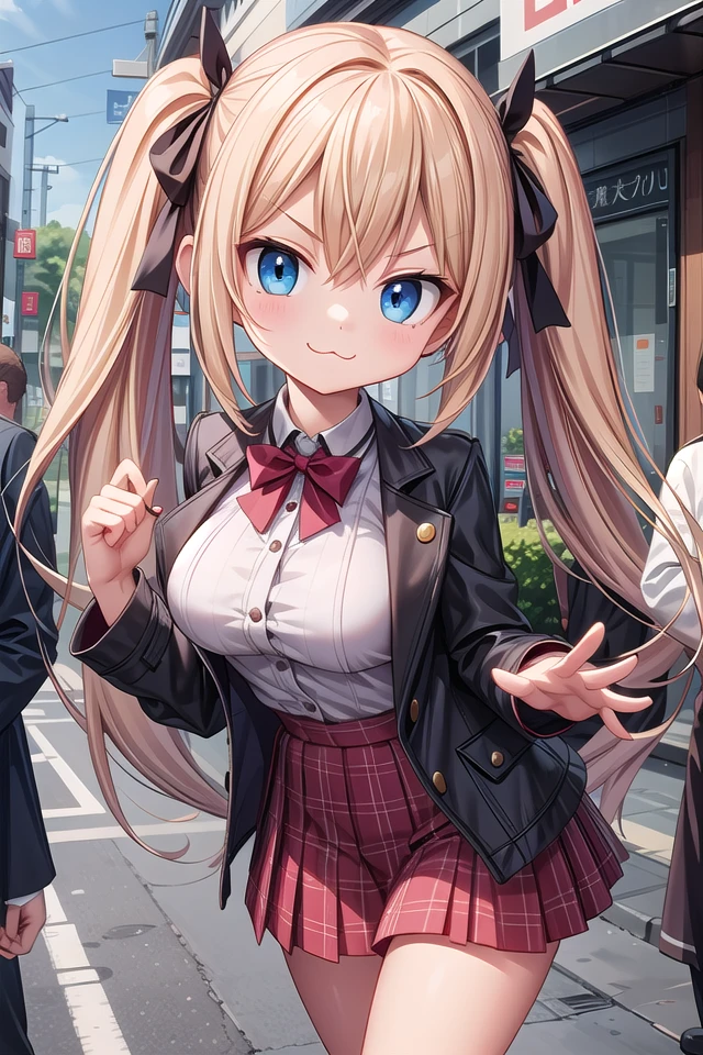 insanely detailed, absurdres, ultra-highres, ultra-detailed, best quality,
1girl, solo, nice hands, perfect hands,
BREAK
lanky,gothic dress,nylon clothes,denim dress,saddle jacket,red tartan-check pleated skirt
BREAK
(smirking, evil smile:1.2), closed mouth, (:3:1.3), v-shaped eyebrows, standing
BREAK
slender, kawaii, perfect symmetrical face, ultra cute girl, ultra cute face, ultra detailed eyes, ultra detailed hair, ultra cute, ultra beautiful,
BREAK
in harajuku, shibuya, tokyo, street, crowd, cityscape,
BREAK
medium large breasts,
blonde hair, blue eyes, twintails