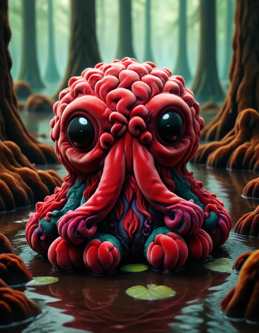 A cute colorful fluffy cthulhu, wildlife photography, in a ral-rdvlv swamp, 4K UHD, 8K UHD, High-definition, capturing highest detailed, 4k, uhd, hdr <lora:ral-rdvlv:1> ral-rdvlv