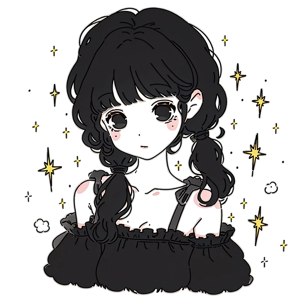 1girl,Black double ponytail, white dress, black eyes,<lora:jianbihua:0.9>,