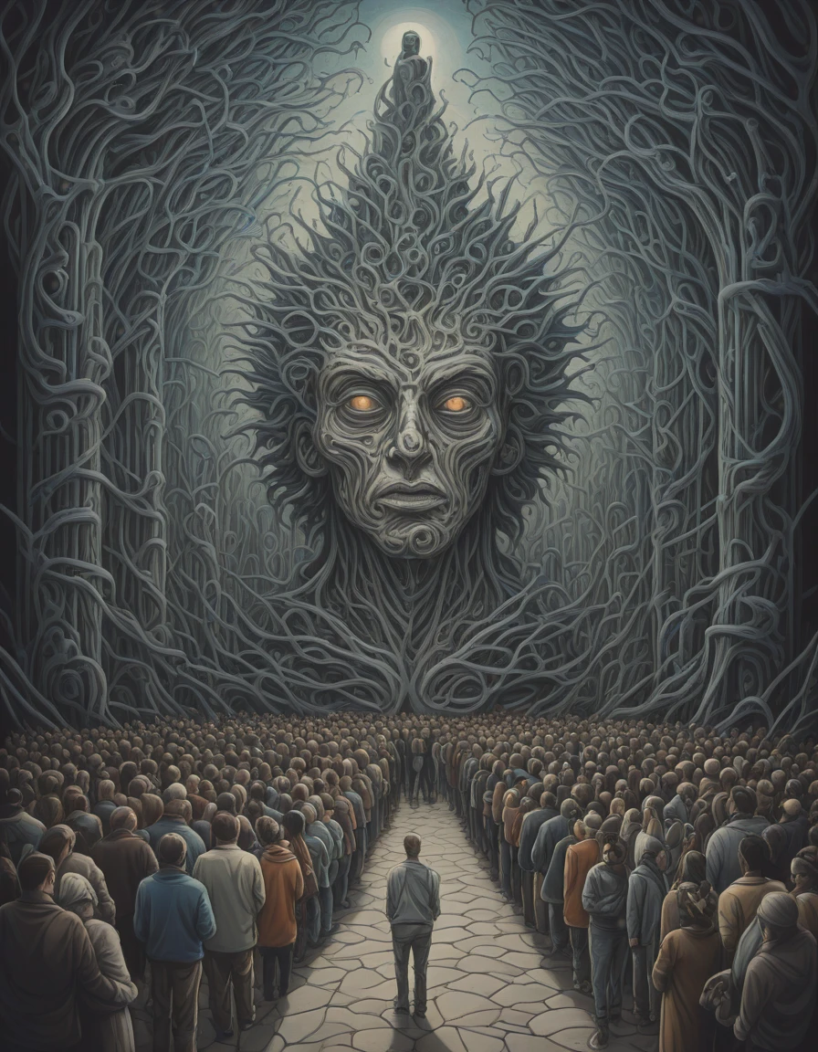 the sacred spirit king by GEOGLYPHIKS by FABIÁN JIMÉNEZ by MICHAEL DIVINE by AMANDA SAGE in the style of oil painting visionary art, intricate oil painting artwork. , trending on artstation, greg rutkowski very coherent symmetrical artwork, oil painting, moonshadow grove, silver moonlight, elusive creatures, ethereal sanctuary, <lora:crowd_notrigger:1.0>