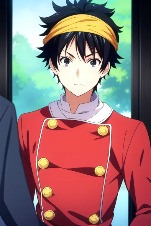 masterpiece, best quality, , 1boy, black hair, black eyes, monkey d. luffy, solo, looking at viewer, upper body, depth of field, , , science fiction dystopian, 2k resolution, <lora:shokugeki_no_souma_style:0.86>, shokugeki_no_souma_style