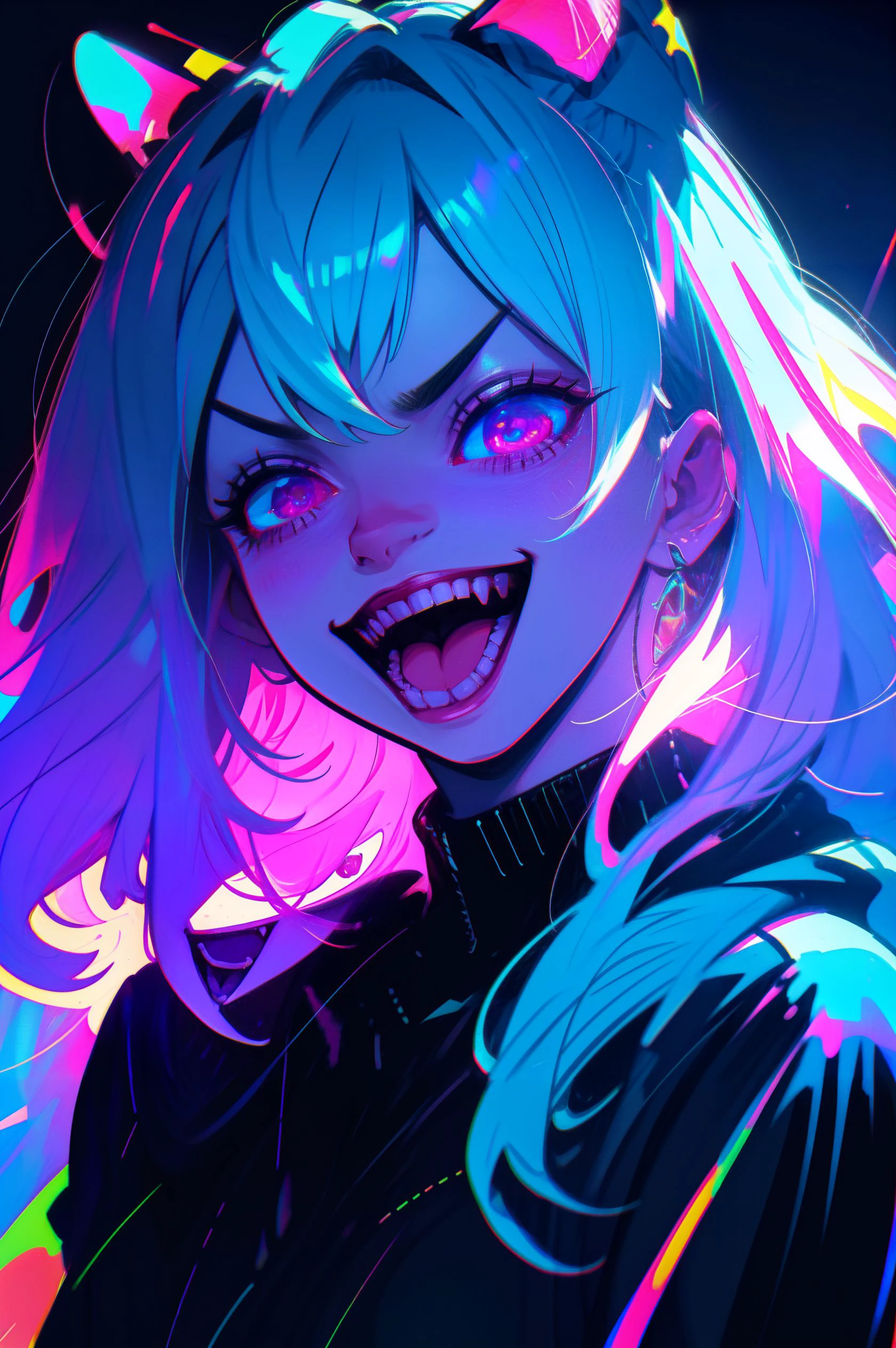 colorful,masterpiece,best quality,1girl,dynamic_angle,evil smile,<lora:Rich colors:0.8>,tongue,luminescence,tongue,chromatic aberration,