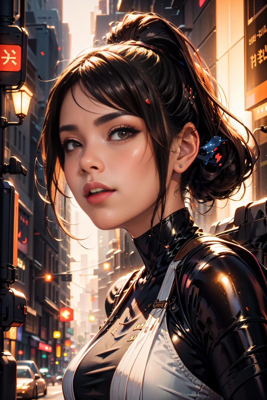<lora:GraniteWorld:1> GraniteWorld 1woman (portrait:1.5) (long dress:1.2)(cyber construction place:1.1)