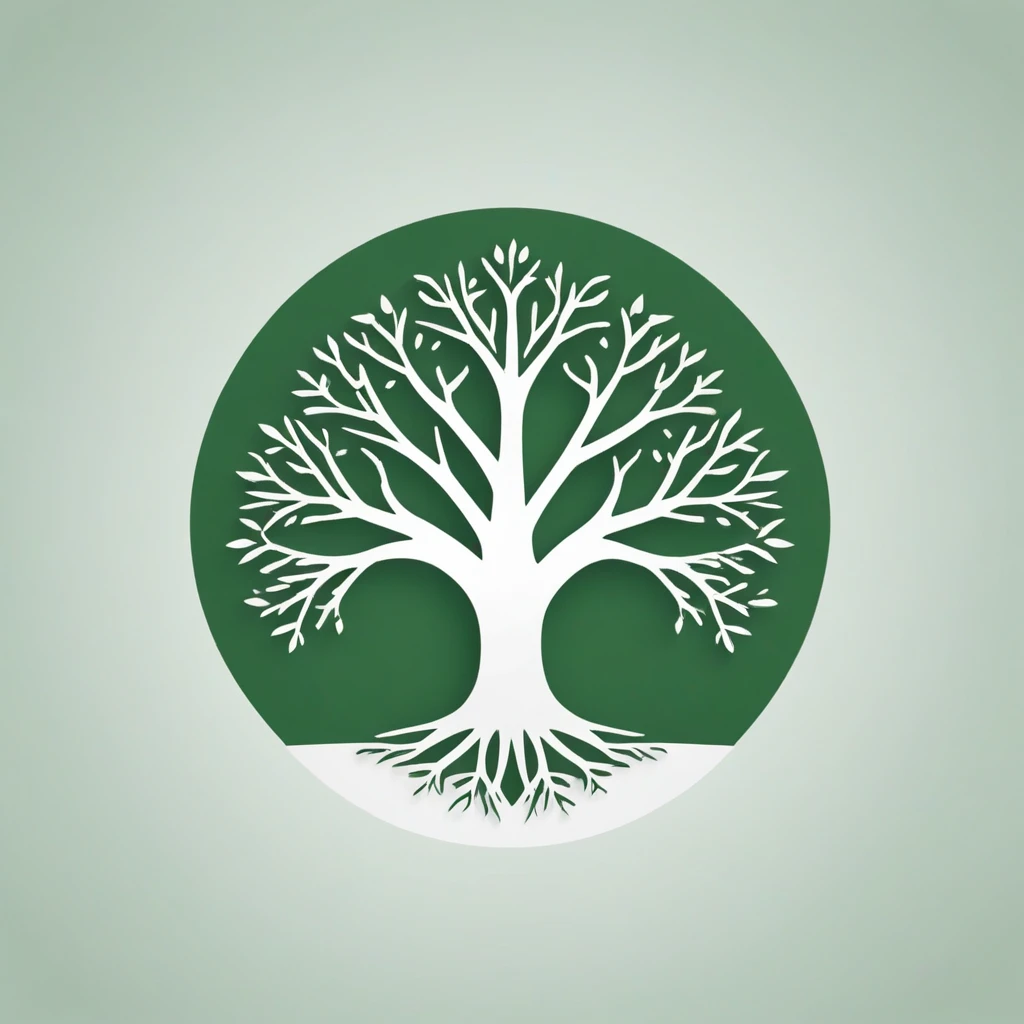 a tree, minimalist vector, logo app icon, symmetric, white on green