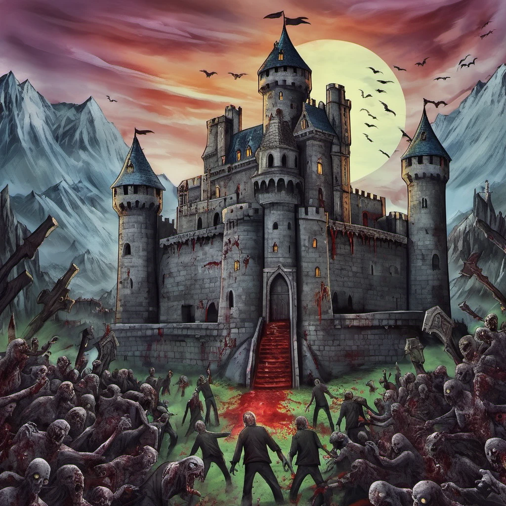 A castle overrun with zombies. TerrorArt.